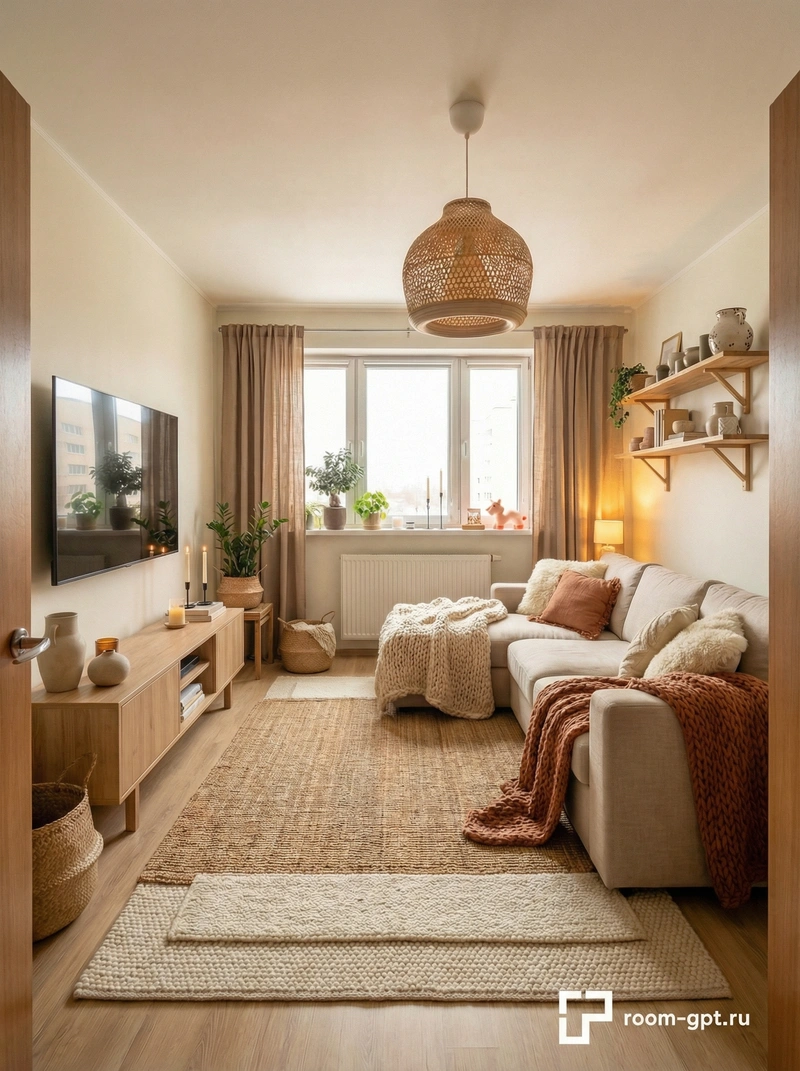 Дизайн интерьера в стиле Хюгге — Гостиная от нейросети RoomGPT