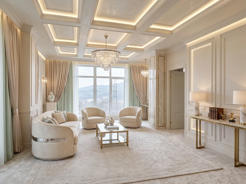 Дизайн интерьера в стиле Неоклассика — Гостиная от нейросети RoomGPT