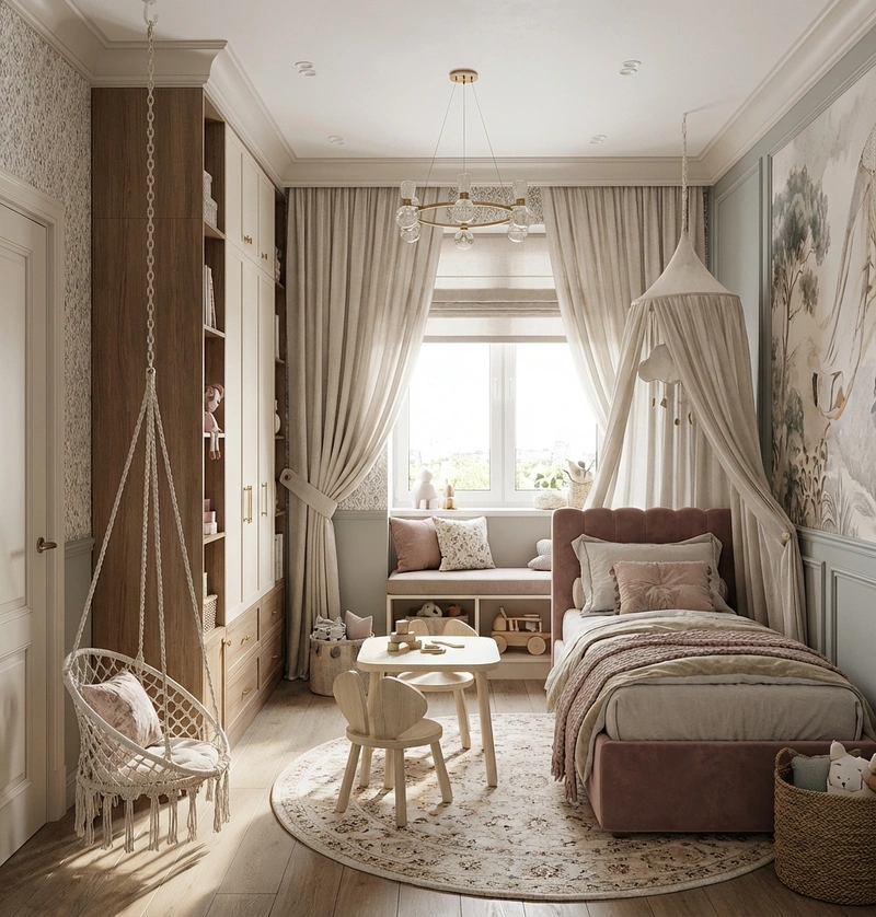 Дизайн интерьера в стиле Эклектика — Детская от нейросети RoomGPT