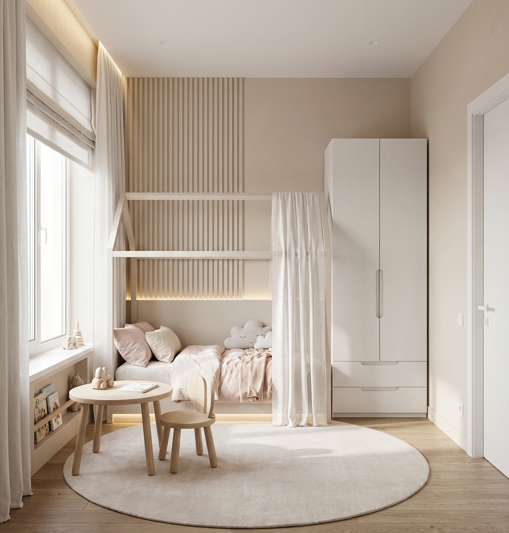 Дизайн детской в стиле Минимализм — фото интерьера от нейросети RoomGPT