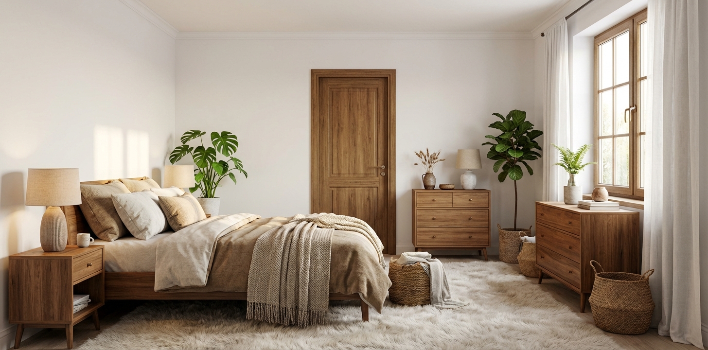 Дизайн спальни в стиле Хюгге — фото интерьера от нейросети RoomGPT