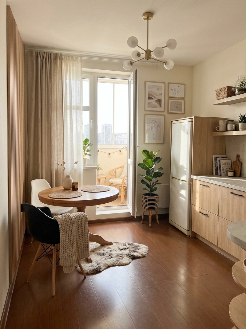 Дизайн кухни в стиле Хюгге — фото интерьера от нейросети RoomGPT