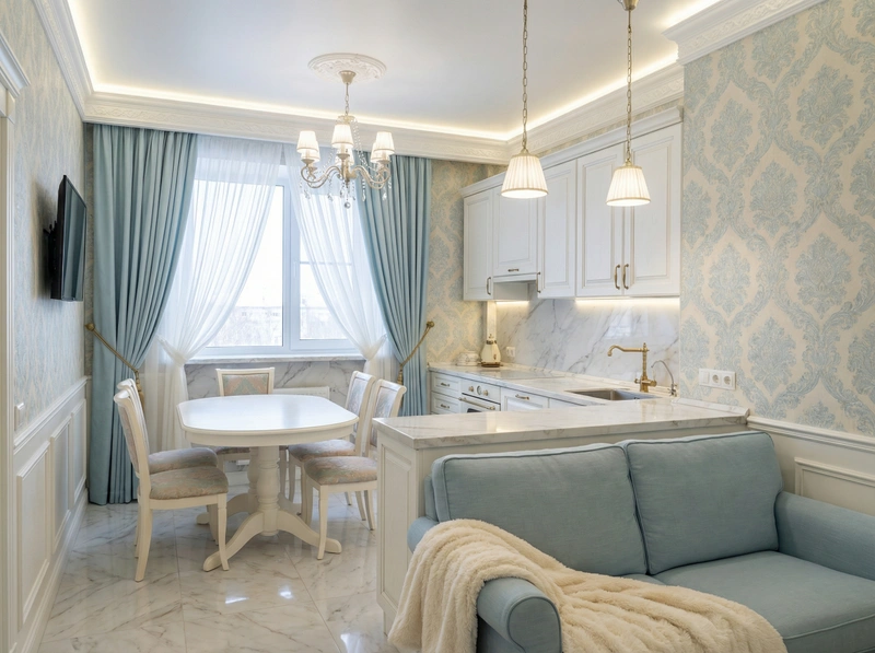 Дизайн интерьера в стиле Классика — Кухня от нейросети RoomGPT