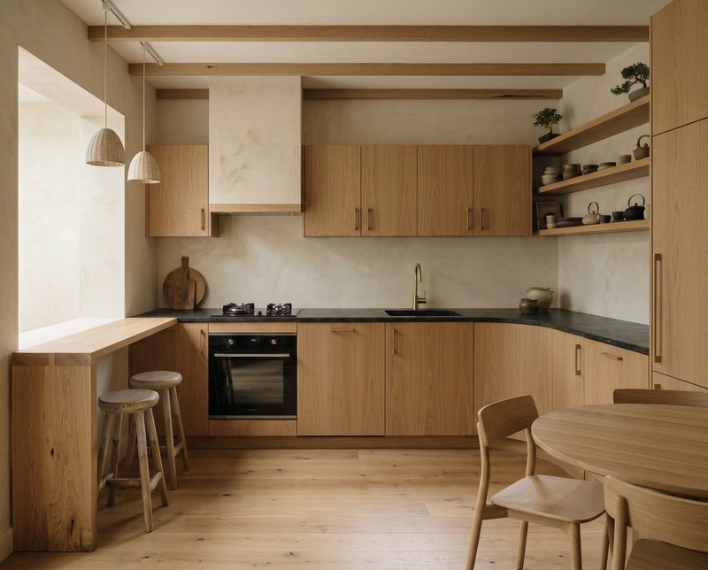 Дизайн кухни в стиле Japandi — фото интерьера от нейросети RoomGPT