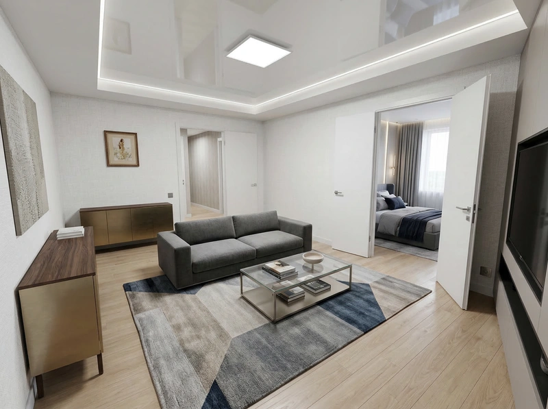 Дизайн интерьера в стиле Контемпорари — Гостиная от нейросети RoomGPT