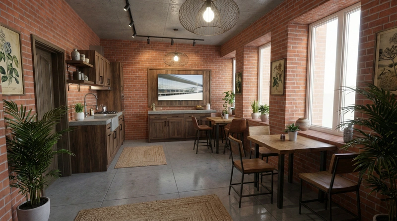Дизайн интерьера в стиле Лофт — Кухня от нейросети RoomGPT