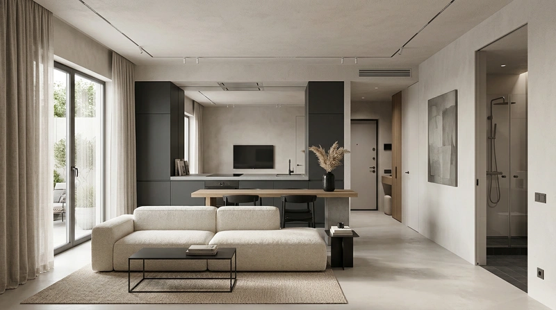 Дизайн интерьера в стиле Минимализм — Гостиная от нейросети RoomGPT