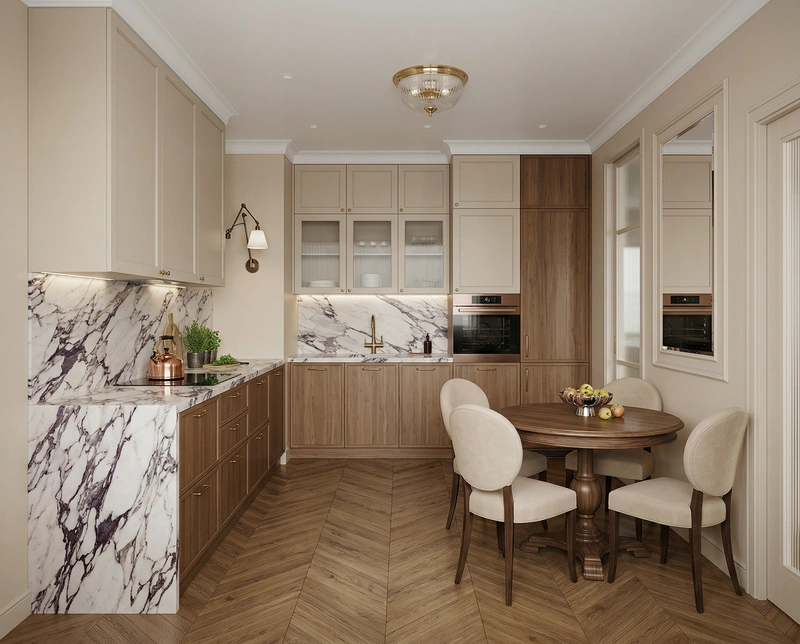 Дизайн интерьера в стиле Классика — Кухня от нейросети RoomGPT