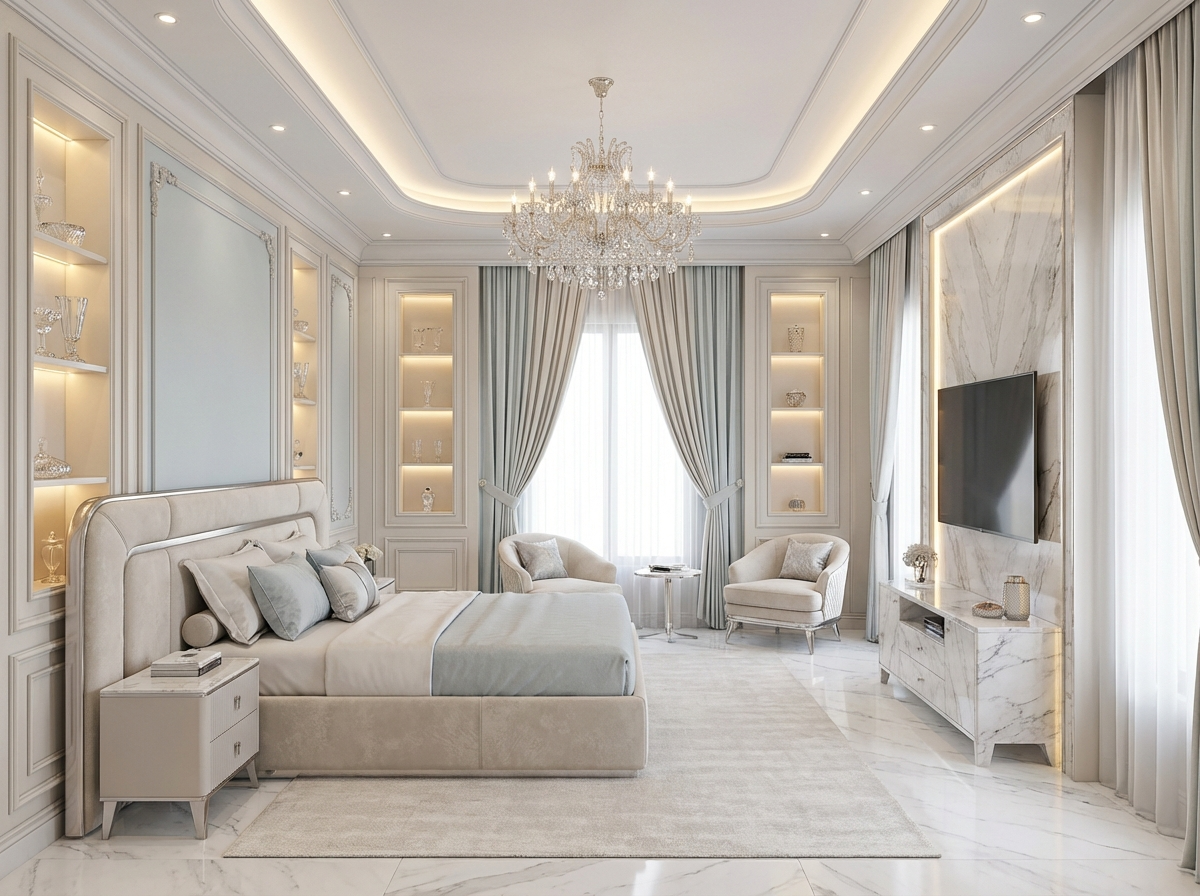 Дизайн спальни в стиле Классика — фото интерьера от нейросети RoomGPT