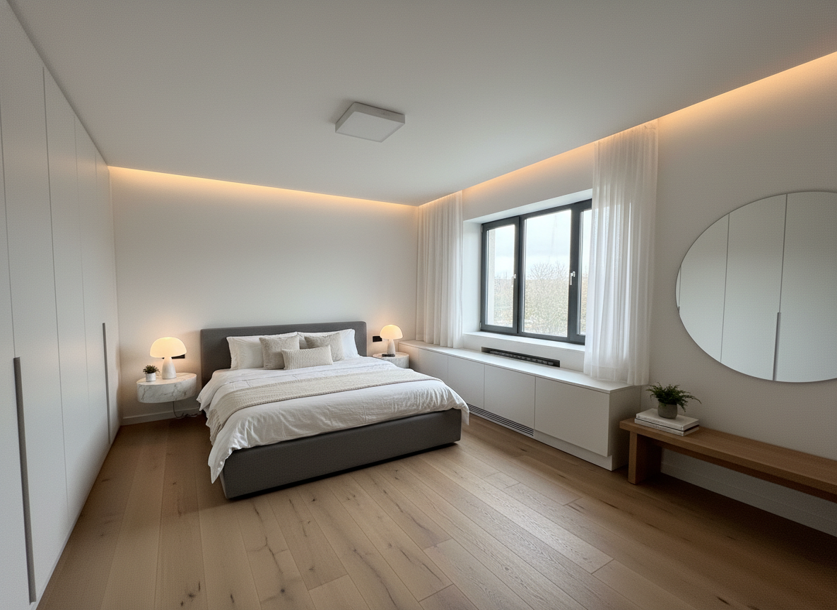 Дизайн спальни в стиле Минимализм — фото интерьера от нейросети RoomGPT