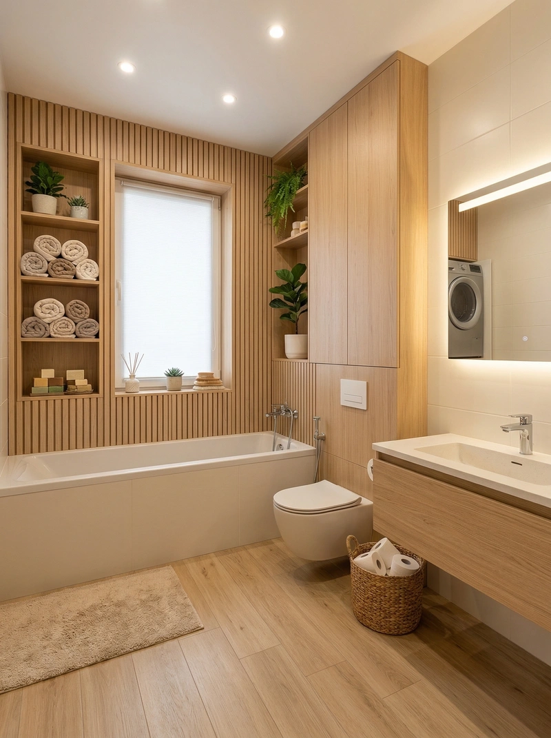 Дизайн ванной в стиле Хюгге — фото интерьера от нейросети RoomGPT