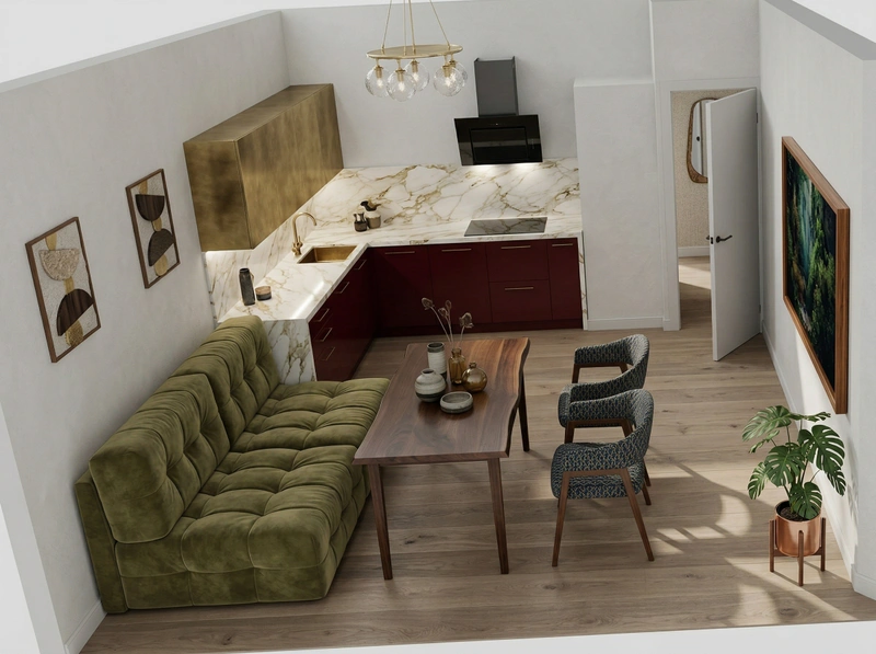 Дизайн кухни в стиле Эклектика — фото интерьера от нейросети RoomGPT