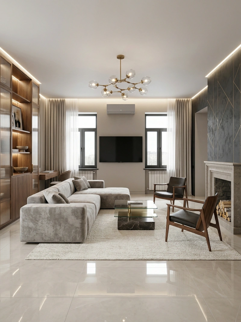 Дизайн гостиной в стиле Контемпорари — фото интерьера от нейросети RoomGPT