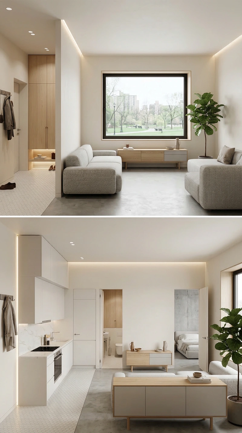 Дизайн интерьера в стиле Минимализм — Гостиная от нейросети RoomGPT