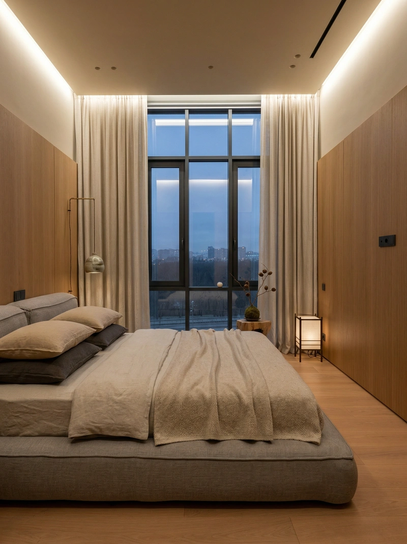 Дизайн спальни в стиле Japandi — фото интерьера от нейросети RoomGPT