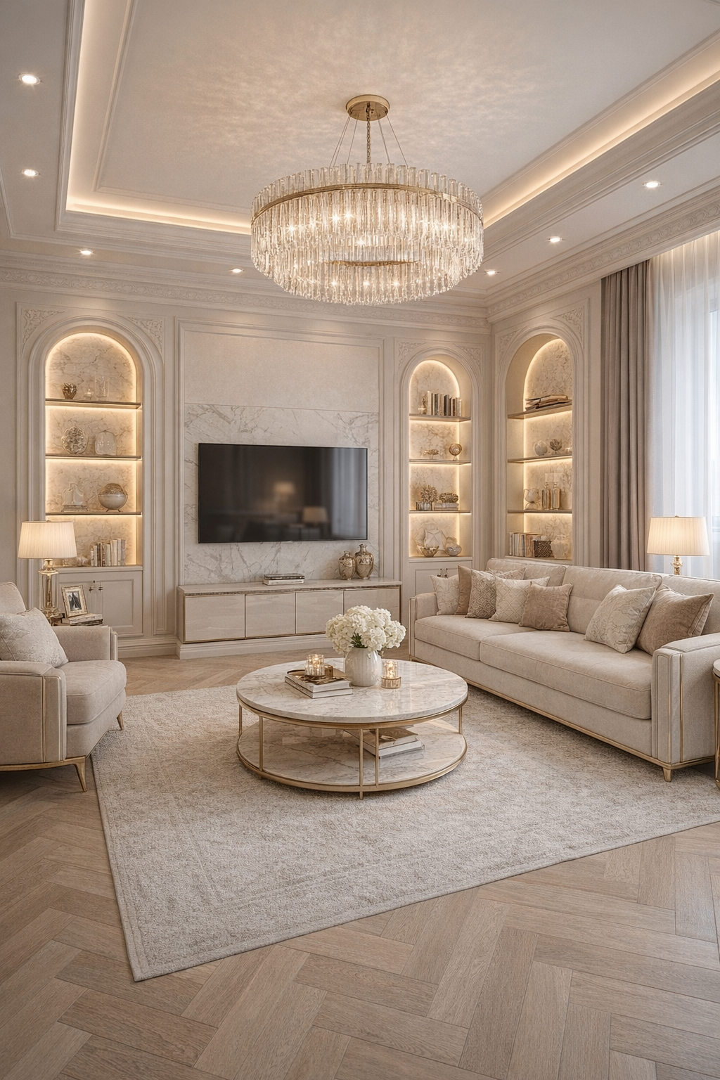 Дизайн гостиной в стиле Классика — фото интерьера от нейросети RoomGPT