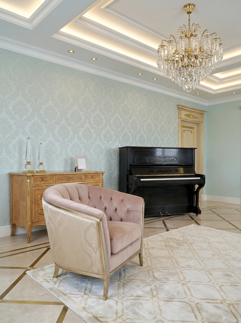 Дизайн гостиной в стиле Неоклассика — фото интерьера от нейросети RoomGPT