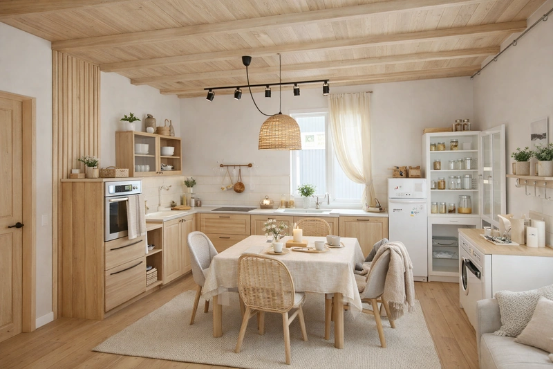 Дизайн кухни в стиле Хюгге — фото интерьера от нейросети RoomGPT