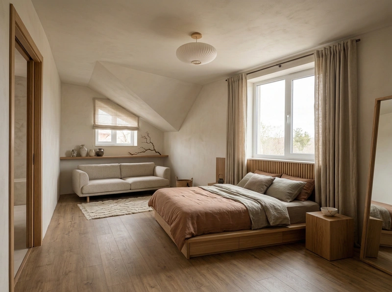 Дизайн спальни в стиле Japandi — фото интерьера от нейросети RoomGPT