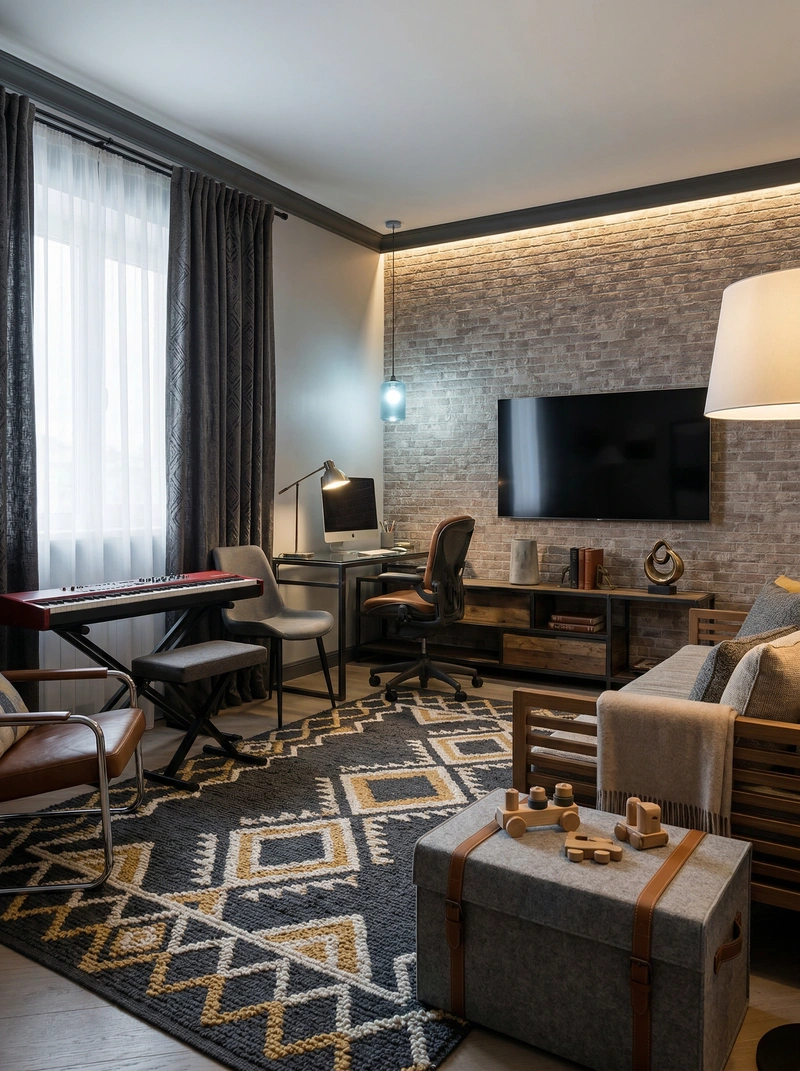 Дизайн интерьера в стиле Лофт — Гостиная от нейросети RoomGPT