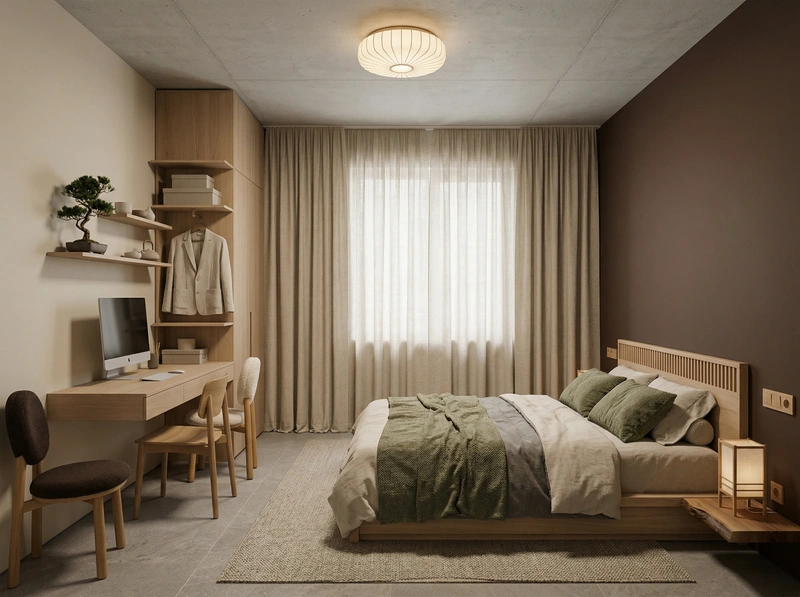 Дизайн спальни в стиле Japandi — фото интерьера от нейросети RoomGPT