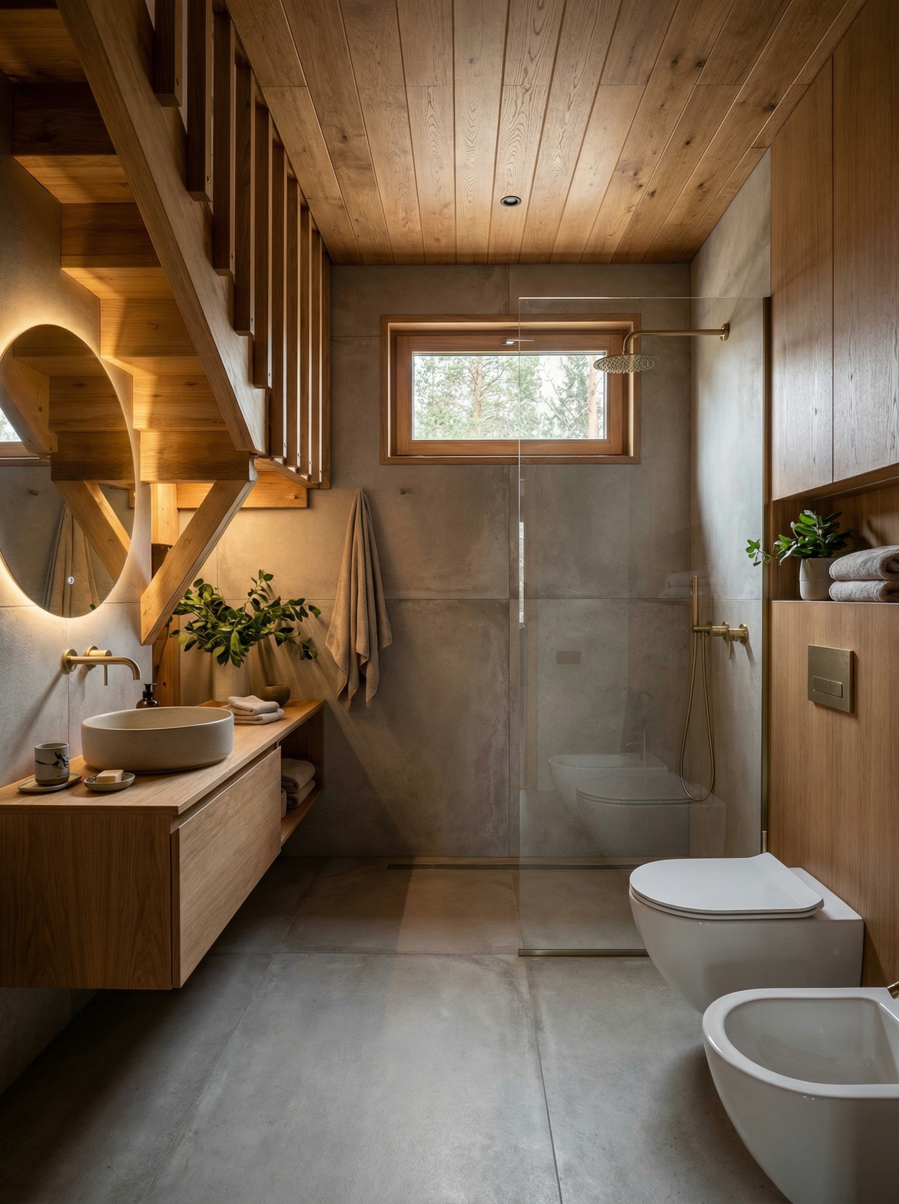 Дизайн ванной в стиле Japandi — фото интерьера от нейросети RoomGPT