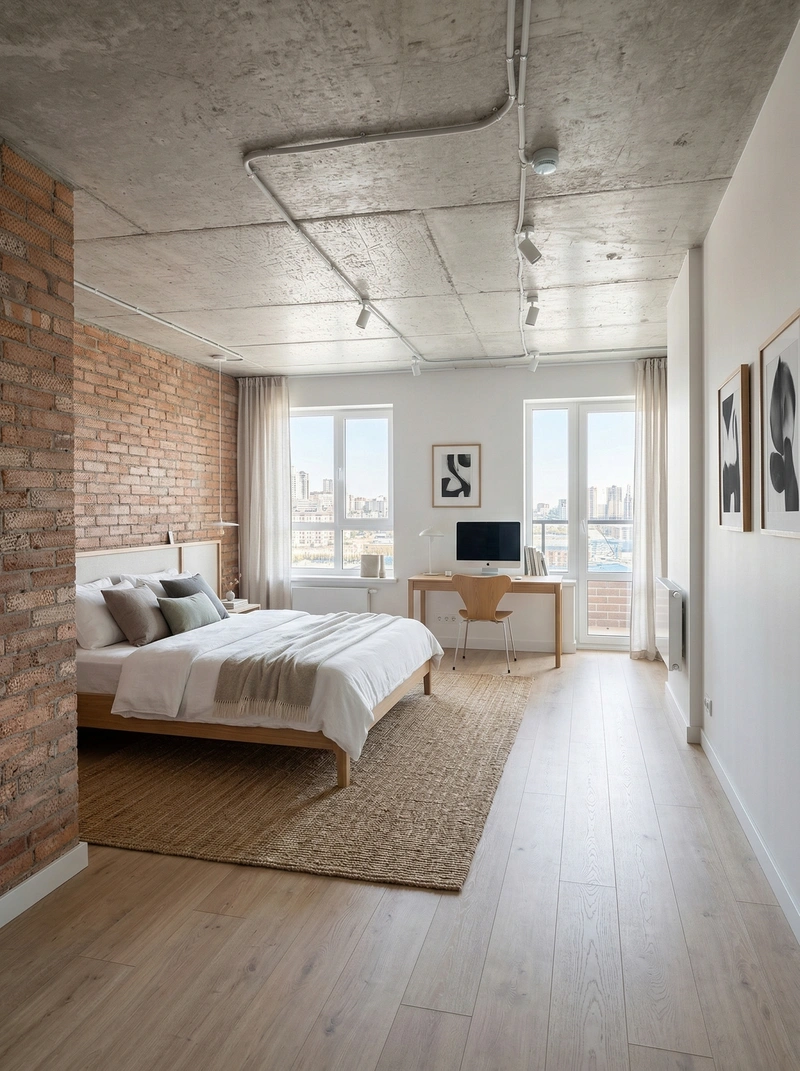 Дизайн спальни в стиле Сканди — фото интерьера от нейросети RoomGPT