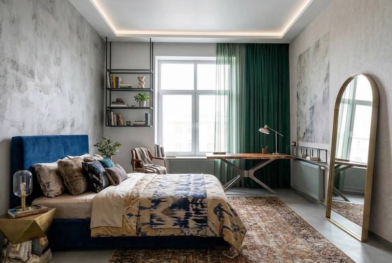 Дизайн спальни в стиле Эклектика — фото интерьера от нейросети RoomGPT