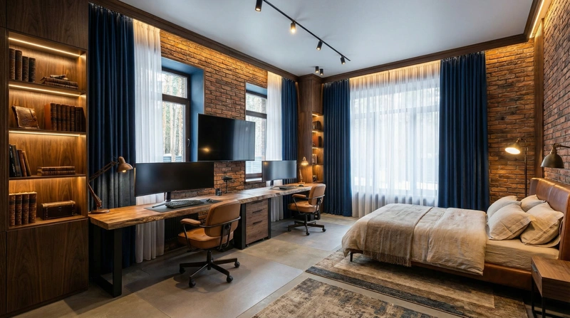 Дизайн интерьера в стиле Лофт — Кабинет от нейросети RoomGPT