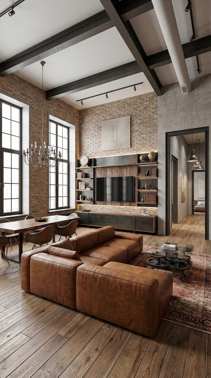 Дизайн интерьера в стиле Лофт — Гостиная от нейросети RoomGPT