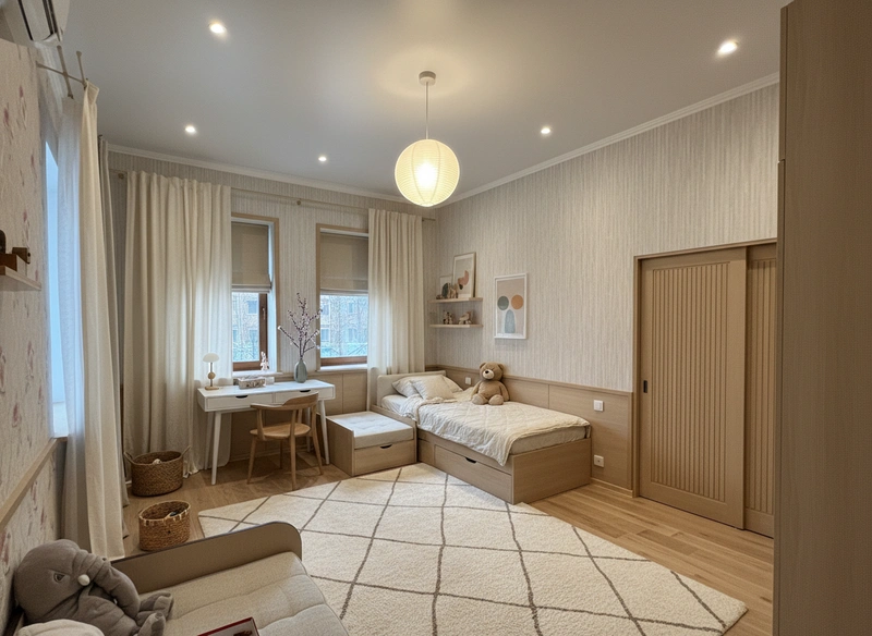 Дизайн детской в стиле Japandi — фото интерьера от нейросети RoomGPT