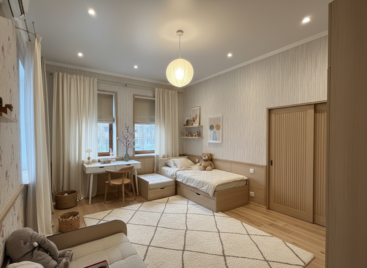 Дизайн детской в стиле Japandi — фото интерьера от нейросети RoomGPT