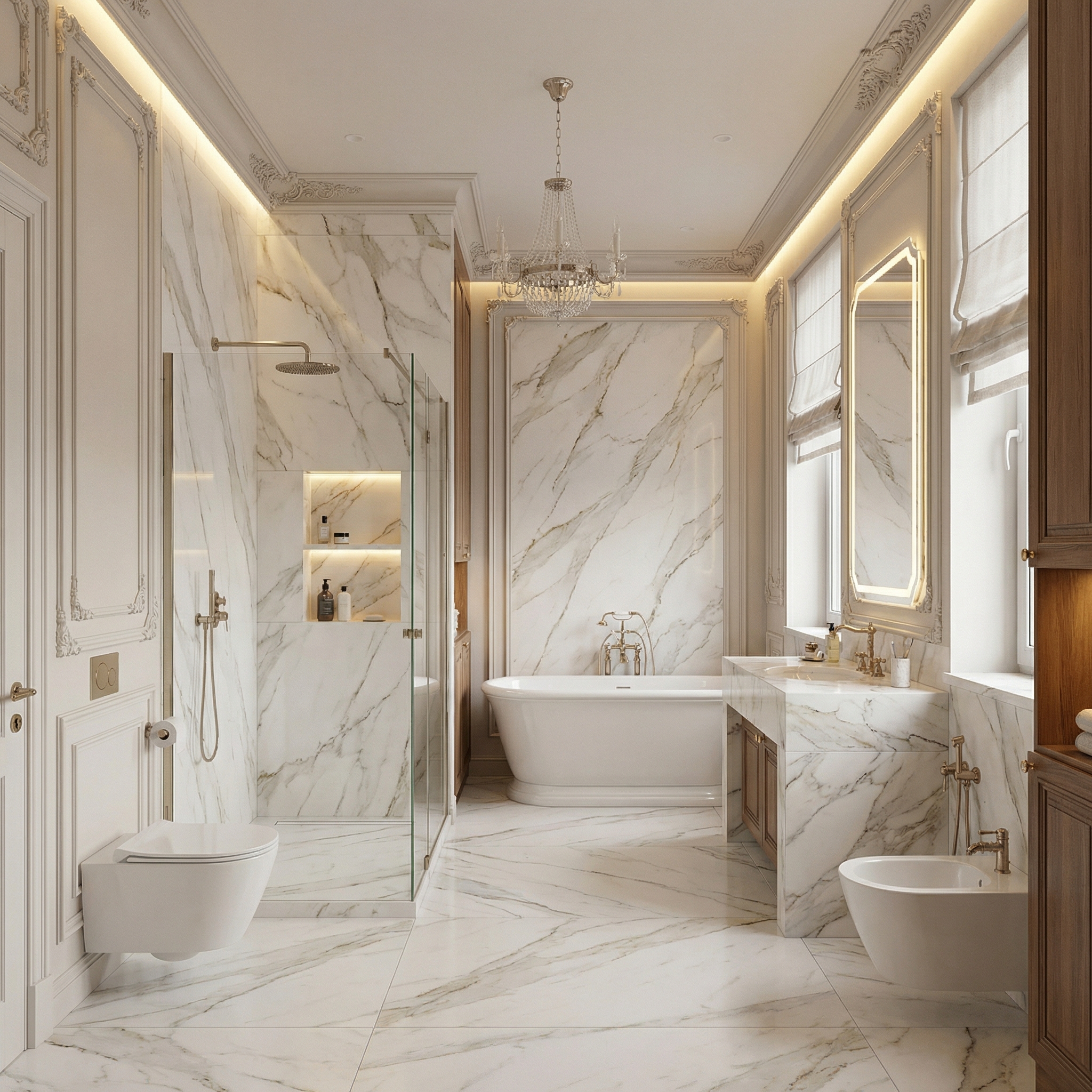 Дизайн ванной в стиле Классика — фото интерьера от нейросети RoomGPT