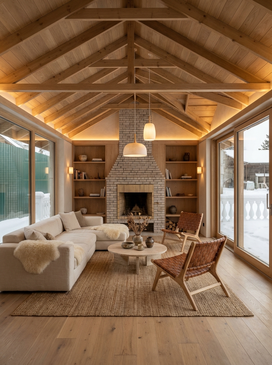 Дизайн гостиной в стиле Japandi — фото интерьера от нейросети RoomGPT