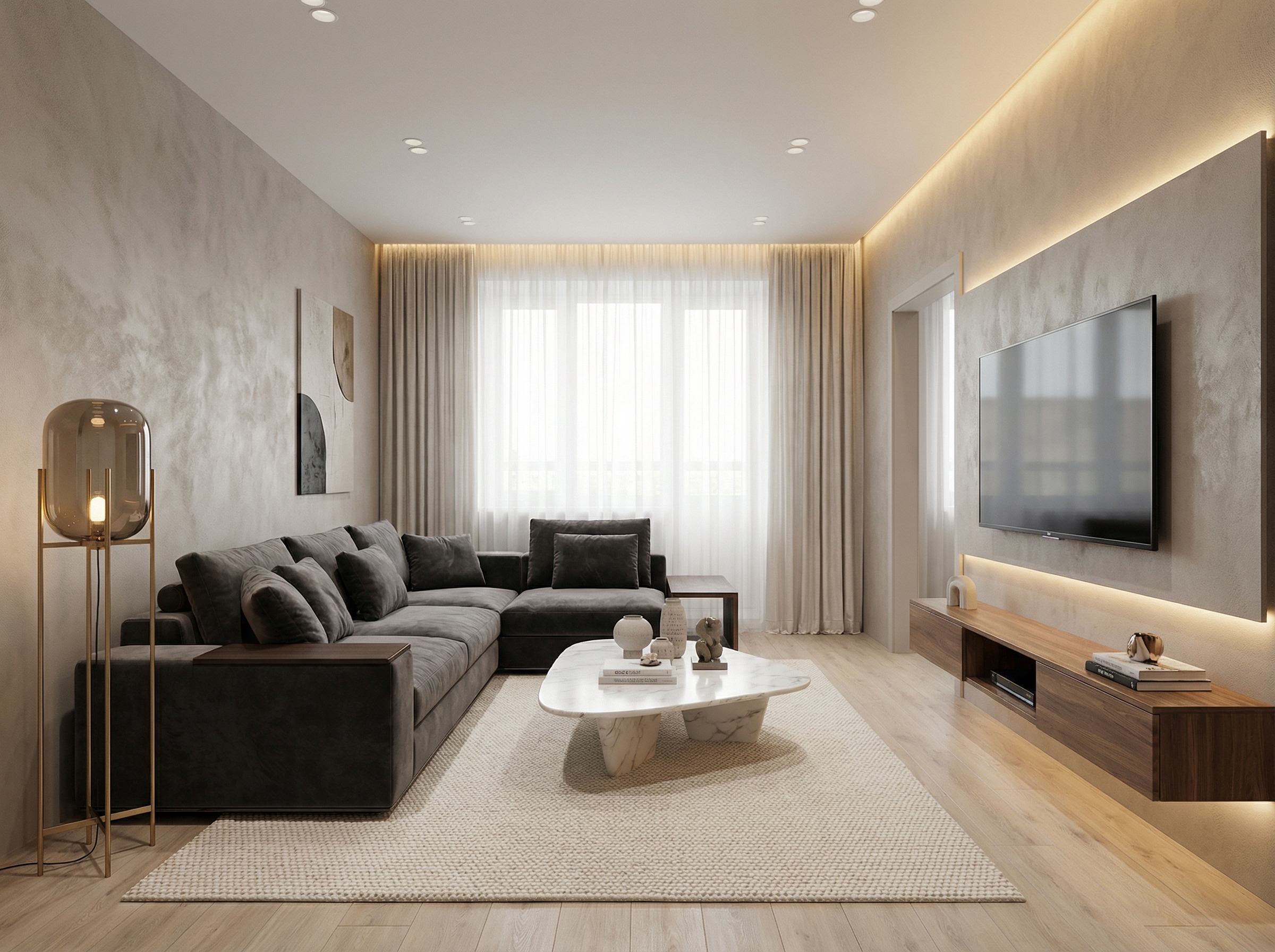 Дизайн гостиной в стиле Контемпорари — фото интерьера от нейросети RoomGPT