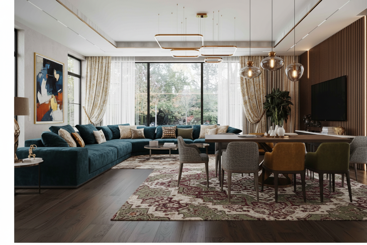 Дизайн гостиной в стиле Эклектика — фото интерьера от нейросети RoomGPT