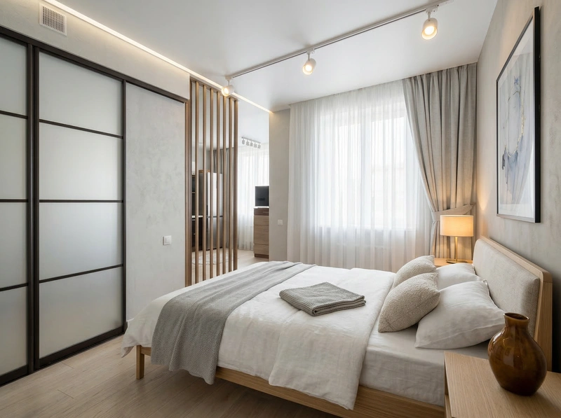 Дизайн спальни в стиле Сканди — фото интерьера от нейросети RoomGPT