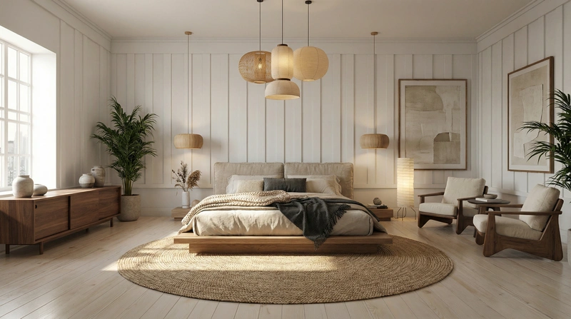 Дизайн спальни в стиле Japandi — фото интерьера от нейросети RoomGPT