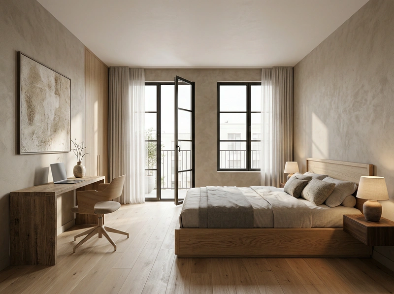 Дизайн спальни в стиле Japandi — фото интерьера от нейросети RoomGPT