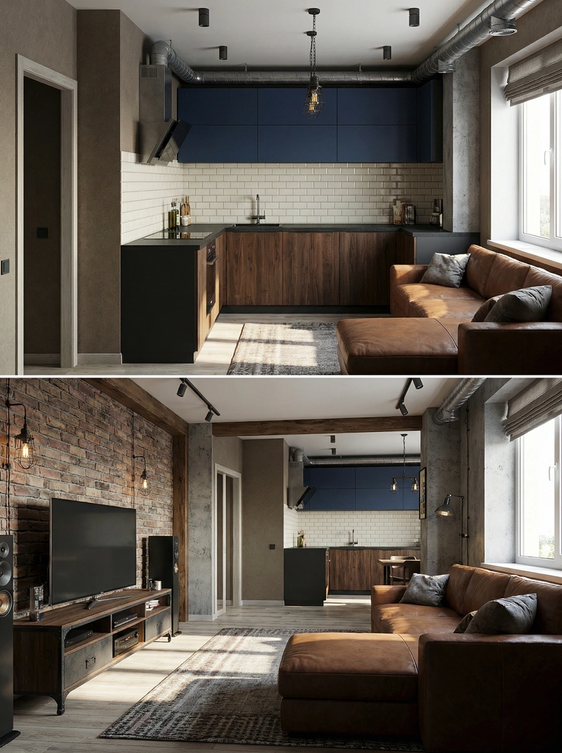 Дизайн интерьера в стиле Лофт — Гостиная от нейросети RoomGPT