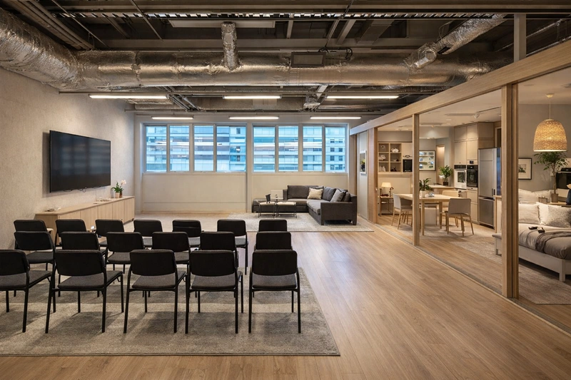 Дизайн интерьера в стиле Контемпорари — Гостиная от нейросети RoomGPT