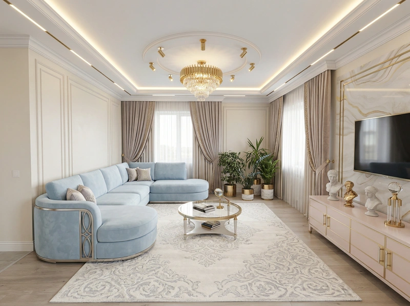 Дизайн гостиной в стиле Неоклассика — фото интерьера от нейросети RoomGPT