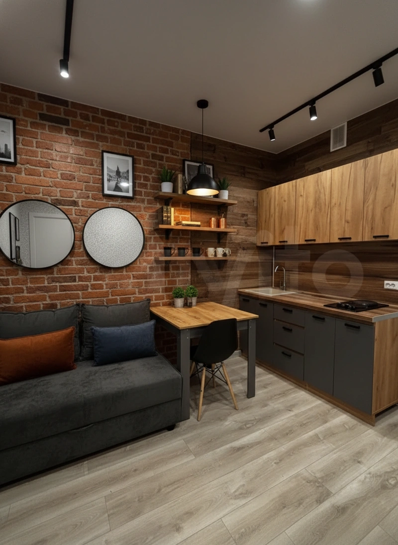 Дизайн интерьера в стиле Лофт — Кухня от нейросети RoomGPT