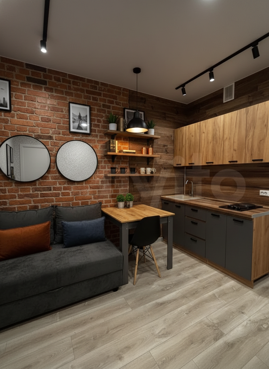 Дизайн кухни в стиле Лофт — фото интерьера от нейросети RoomGPT