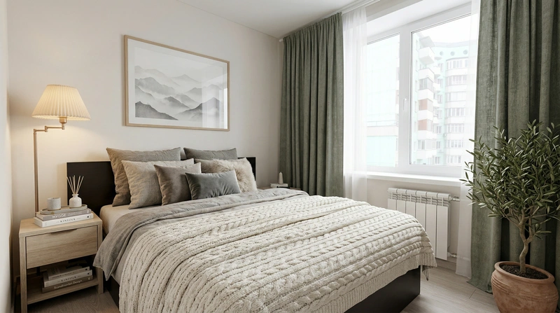 Дизайн спальни в стиле Хюгге — фото интерьера от нейросети RoomGPT