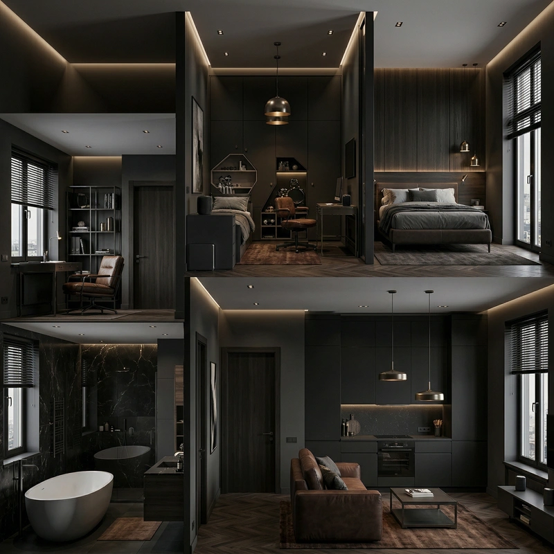 Дизайн гостиной в стиле Блэктэк — фото интерьера от нейросети RoomGPT