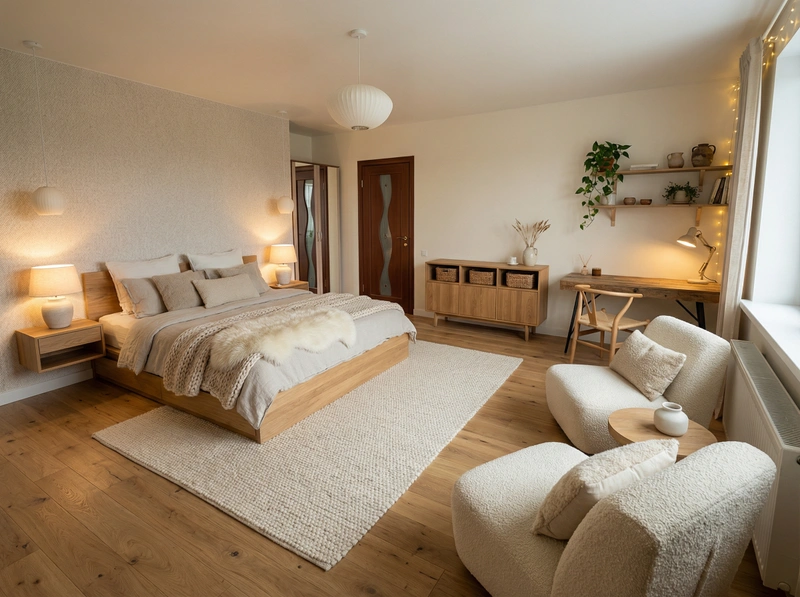 Дизайн интерьера в стиле Хюгге — Спальня от нейросети RoomGPT