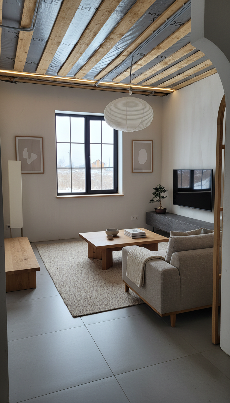 Дизайн гостиной в стиле Japandi — фото интерьера от нейросети RoomGPT