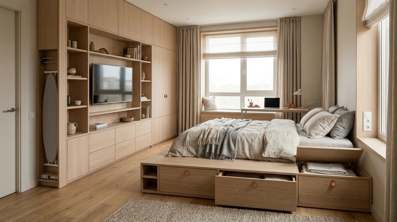 Дизайн спальни в стиле Хюгге — фото интерьера от нейросети RoomGPT