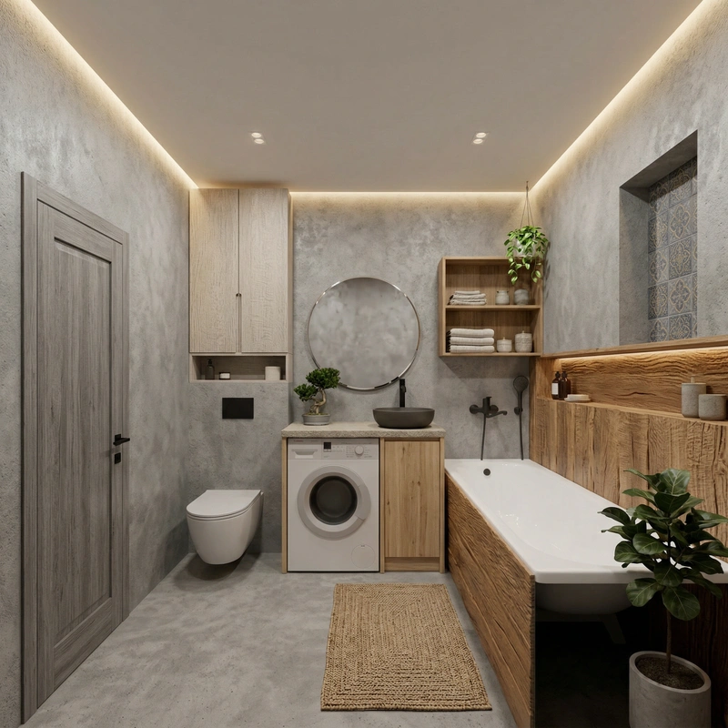 Дизайн ванной в стиле Japandi — фото интерьера от нейросети RoomGPT